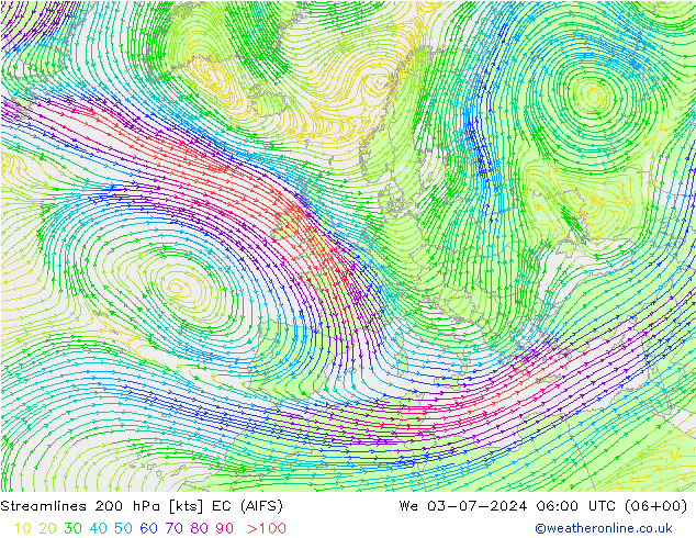 风 200 hPa EC (AIFS) 星期三 03.07.2024 06 UTC