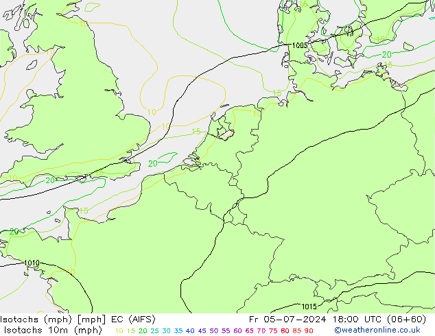 Isotachen (mph) EC (AIFS) vr 05.07.2024 18 UTC