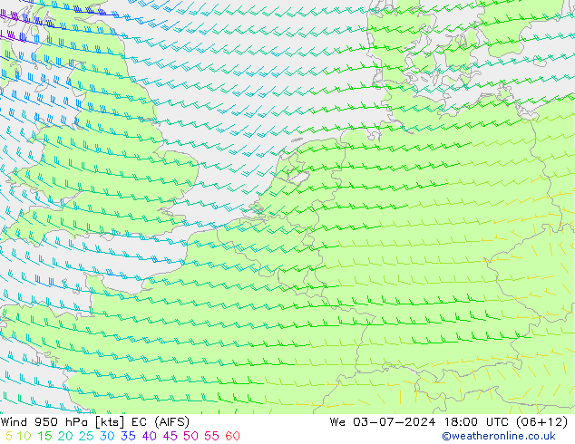 风 950 hPa EC (AIFS) 星期三 03.07.2024 18 UTC