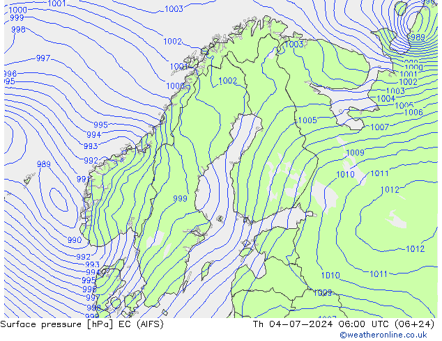 地面气压 EC (AIFS) 星期四 04.07.2024 06 UTC