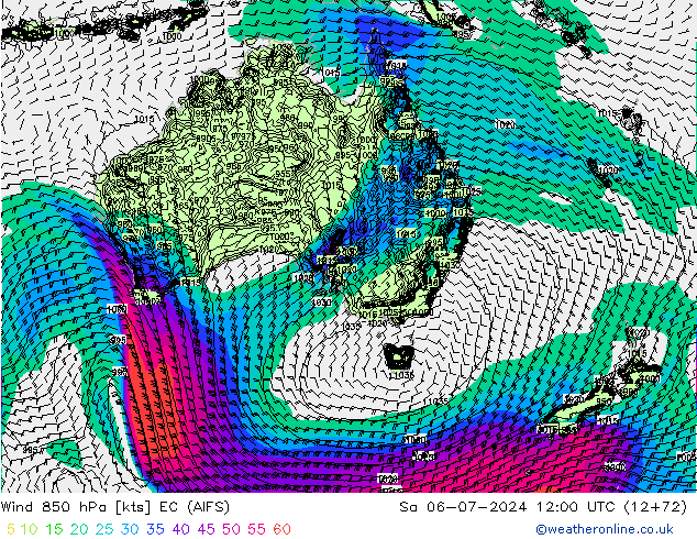 Wind 850 hPa EC (AIFS) za 06.07.2024 12 UTC