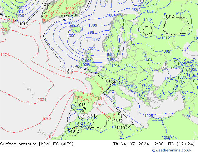 地面气压 EC (AIFS) 星期四 04.07.2024 12 UTC