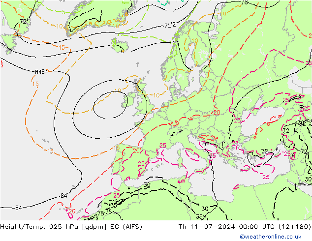 Hoogte/Temp. 925 hPa EC (AIFS) do 11.07.2024 00 UTC