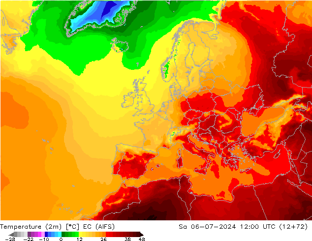 Temperatuurkaart (2m) EC (AIFS) za 06.07.2024 12 UTC