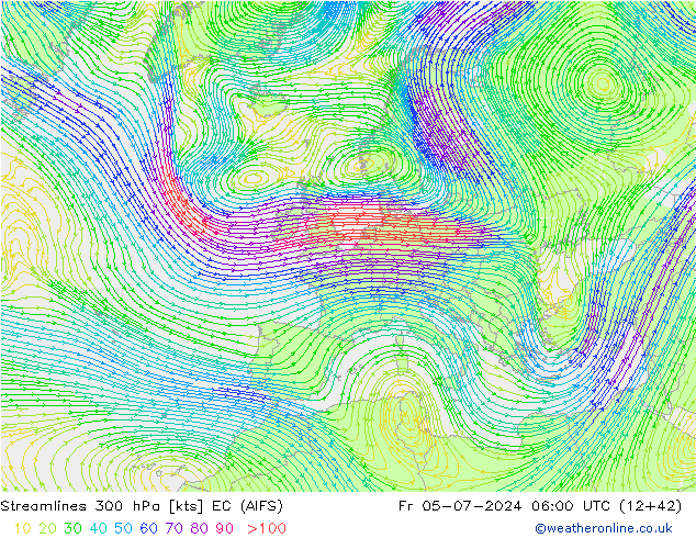 风 300 hPa EC (AIFS) 星期五 05.07.2024 06 UTC