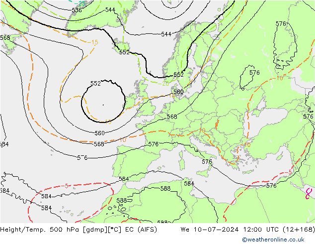 Hoogte/Temp. 500 hPa EC (AIFS) wo 10.07.2024 12 UTC