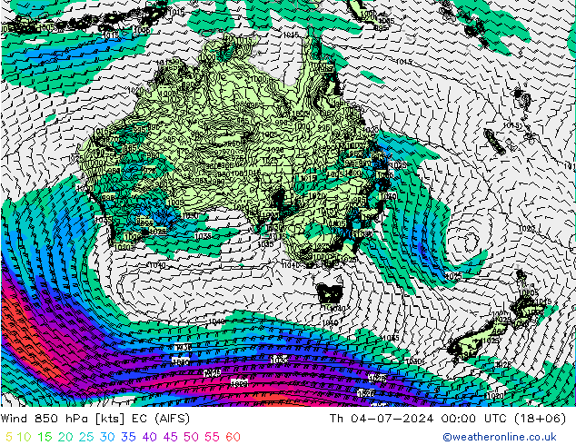 Wind 850 hPa EC (AIFS) do 04.07.2024 00 UTC