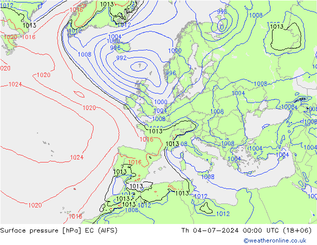 地面气压 EC (AIFS) 星期四 04.07.2024 00 UTC