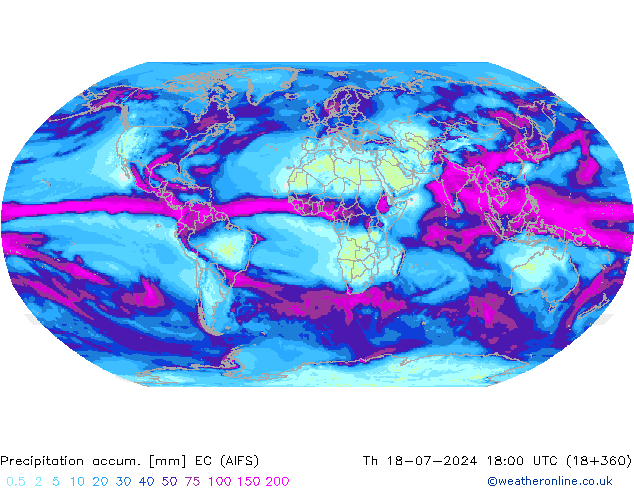 Precipitation accum. EC (AIFS) 星期四 18.07.2024 18 UTC
