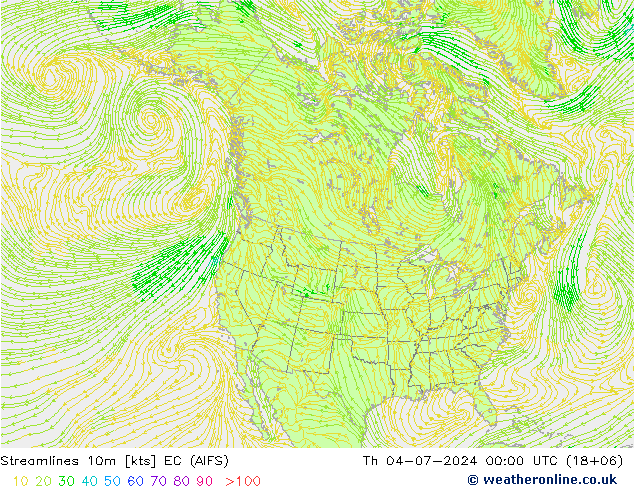 风 10m EC (AIFS) 星期四 04.07.2024 00 UTC