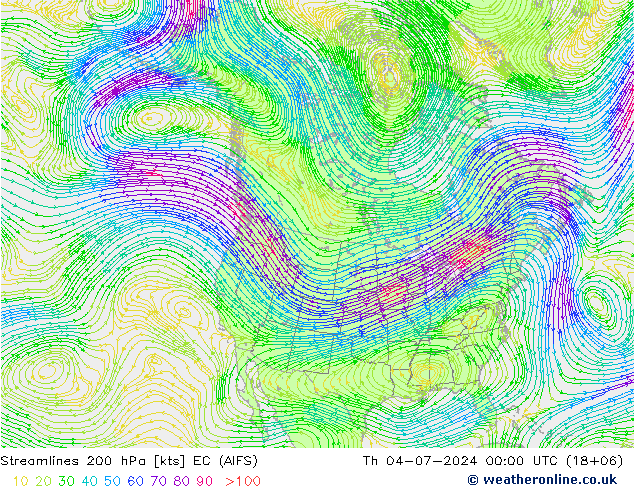 风 200 hPa EC (AIFS) 星期四 04.07.2024 00 UTC