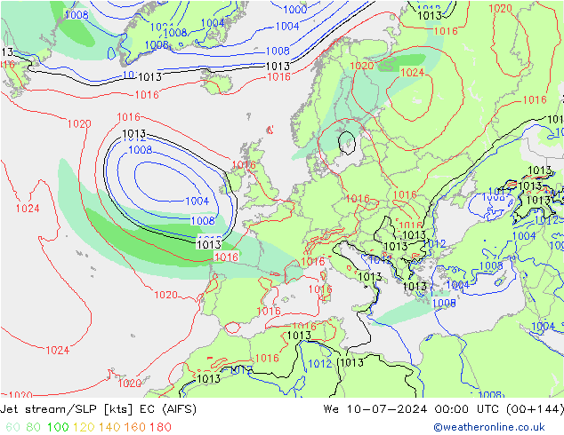 高速氣流/地面气压 EC (AIFS) 星期三 10.07.2024 00 UTC