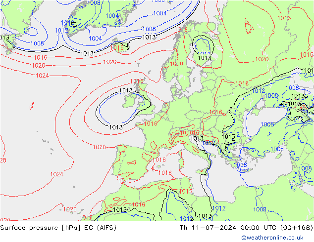 地面气压 EC (AIFS) 星期四 11.07.2024 00 UTC