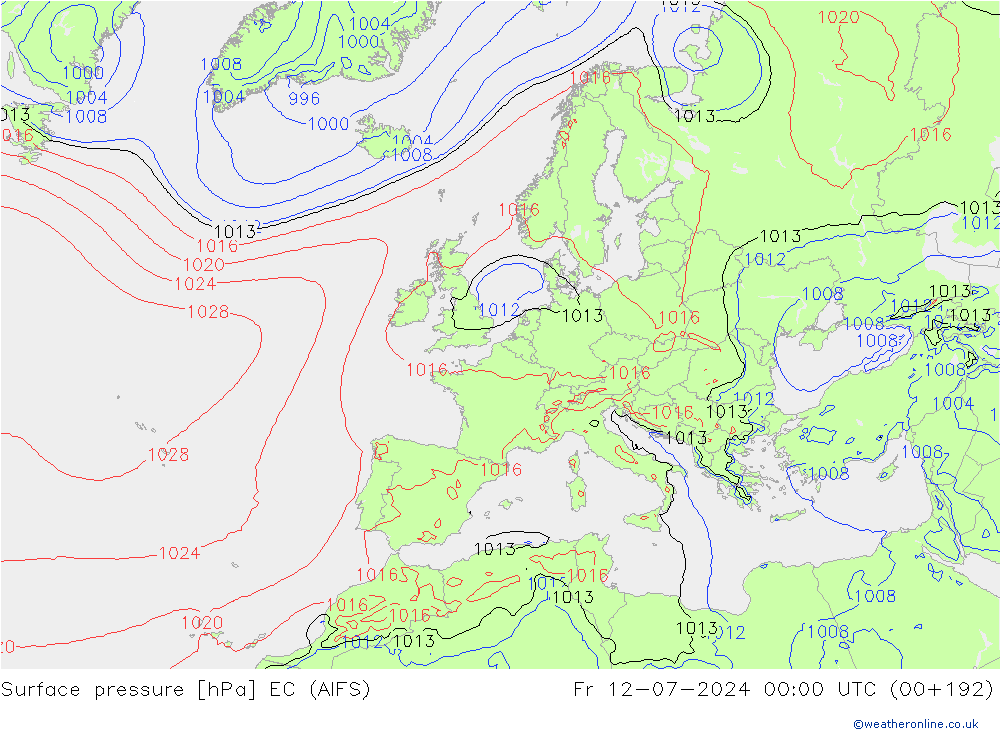 地面气压 EC (AIFS) 星期五 12.07.2024 00 UTC