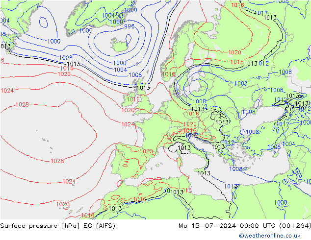地面气压 EC (AIFS) 星期一 15.07.2024 00 UTC