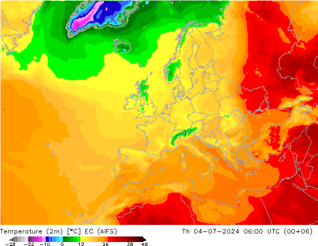 温度图 EC (AIFS) 星期四 04.07.2024 06 UTC