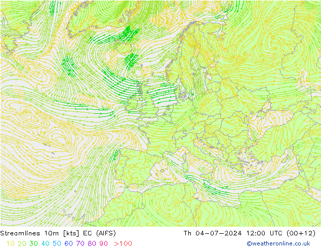 风 10m EC (AIFS) 星期四 04.07.2024 12 UTC