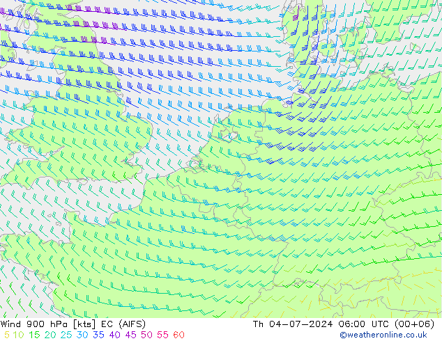 风 900 hPa EC (AIFS) 星期四 04.07.2024 06 UTC
