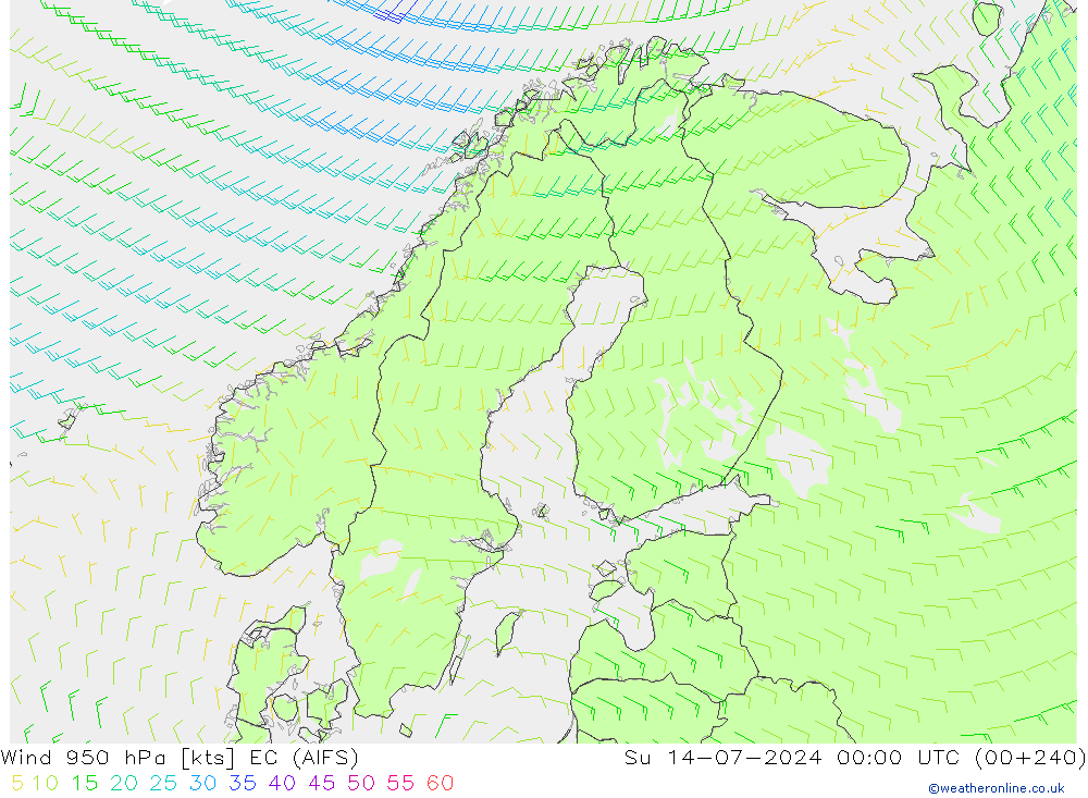 Wind 950 hPa EC (AIFS) zo 14.07.2024 00 UTC