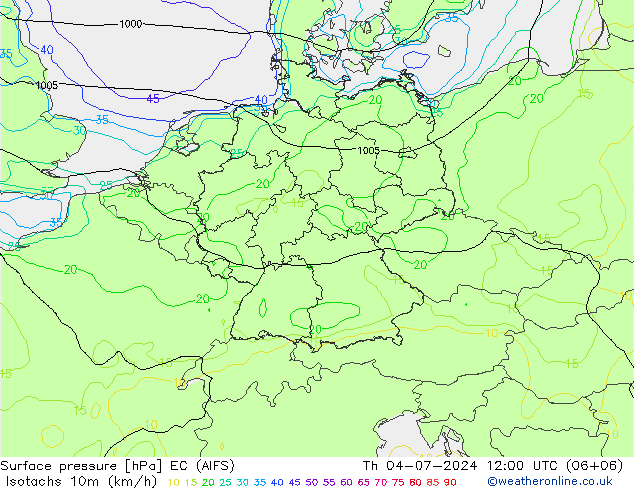 Isotachen (km/h) EC (AIFS) do 04.07.2024 12 UTC