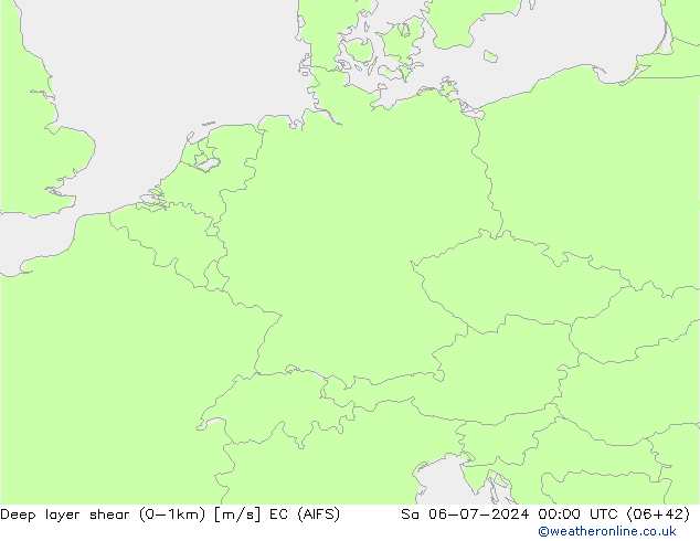 Deep layer shear (0-1km) EC (AIFS) za 06.07.2024 00 UTC