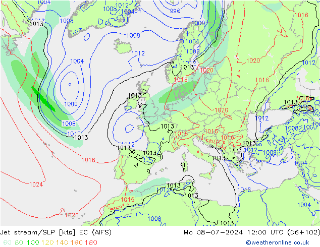 高速氣流/地面气压 EC (AIFS) 星期一 08.07.2024 12 UTC