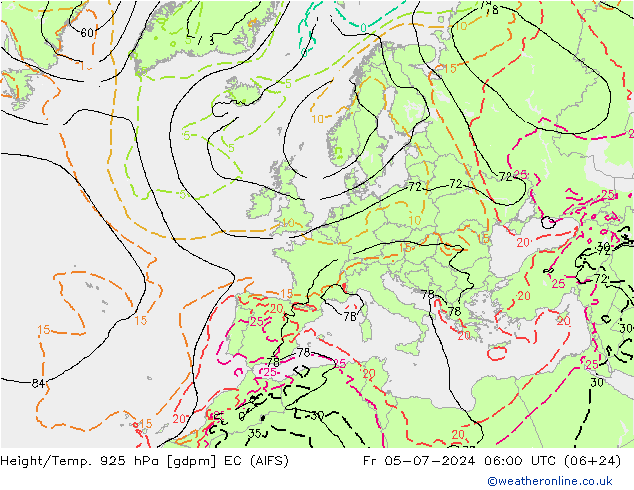 Hoogte/Temp. 925 hPa EC (AIFS) vr 05.07.2024 06 UTC