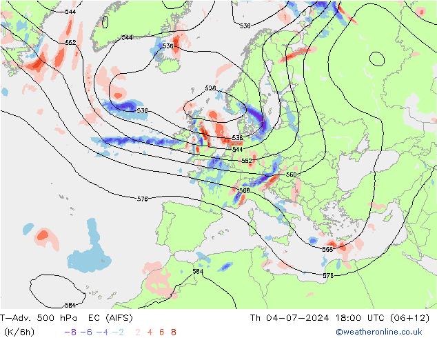 T-Adv. 500 hPa EC (AIFS) 星期四 04.07.2024 18 UTC