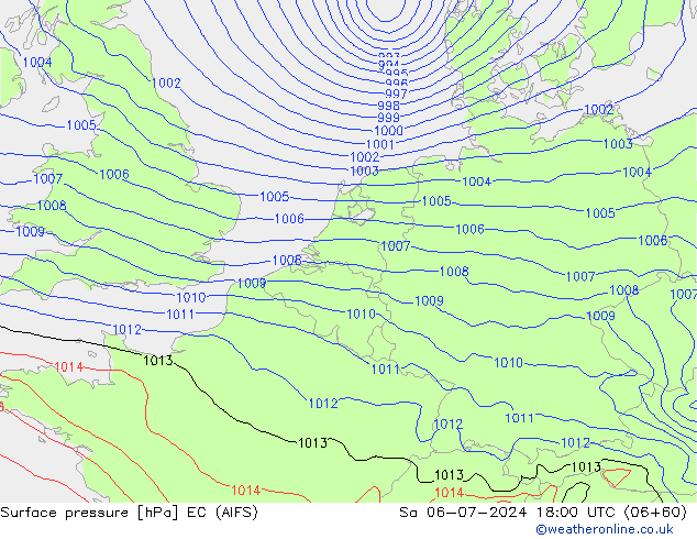 地面气压 EC (AIFS) 星期六 06.07.2024 18 UTC