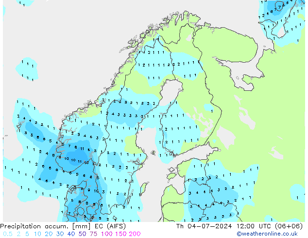 Precipitation accum. EC (AIFS) 星期四 04.07.2024 12 UTC