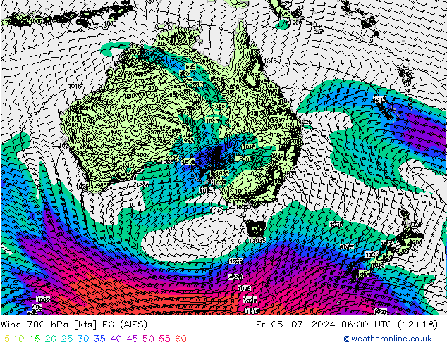 Wind 700 hPa EC (AIFS) vr 05.07.2024 06 UTC