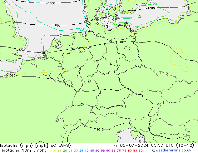 Isotachs (mph) EC (AIFS) 星期五 05.07.2024 00 UTC