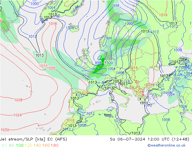 高速氣流/地面气压 EC (AIFS) 星期六 06.07.2024 12 UTC