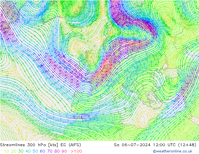 风 300 hPa EC (AIFS) 星期六 06.07.2024 12 UTC