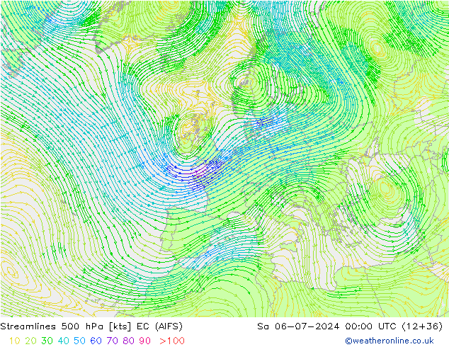 风 500 hPa EC (AIFS) 星期六 06.07.2024 00 UTC
