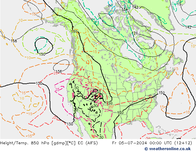 Hoogte/Temp. 850 hPa EC (AIFS) vr 05.07.2024 00 UTC