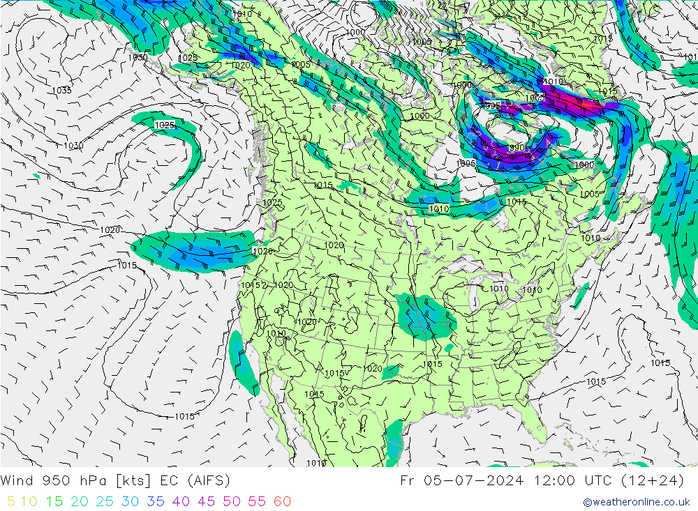 风 950 hPa EC (AIFS) 星期五 05.07.2024 12 UTC