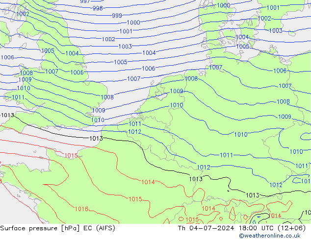 地面气压 EC (AIFS) 星期四 04.07.2024 18 UTC