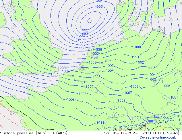 地面气压 EC (AIFS) 星期六 06.07.2024 12 UTC