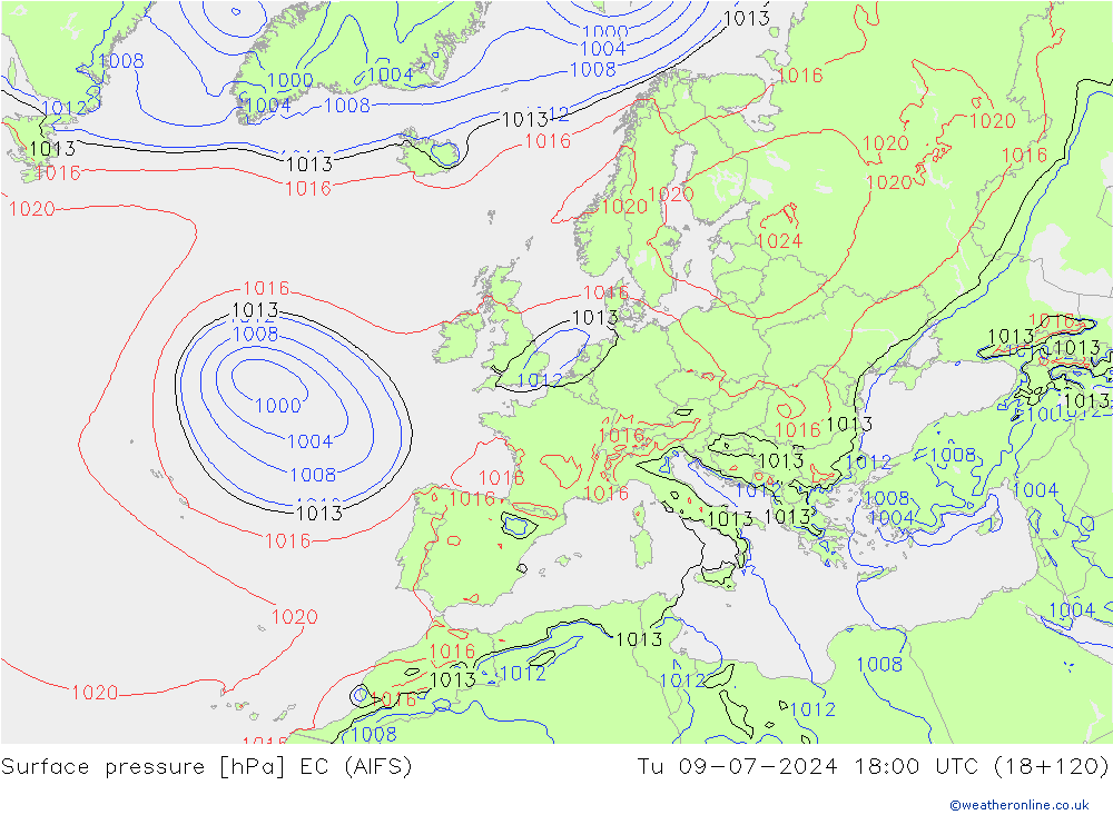 地面气压 EC (AIFS) 星期二 09.07.2024 18 UTC