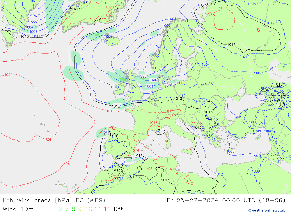 Windvelden EC (AIFS) vr 05.07.2024 00 UTC