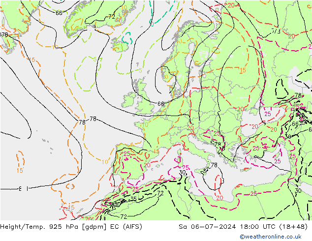 Hoogte/Temp. 925 hPa EC (AIFS) za 06.07.2024 18 UTC