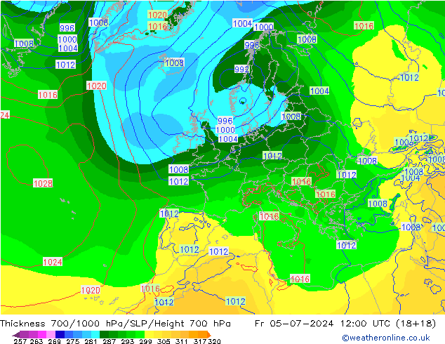 Thck 700-1000 hPa EC (AIFS) 星期五 05.07.2024 12 UTC