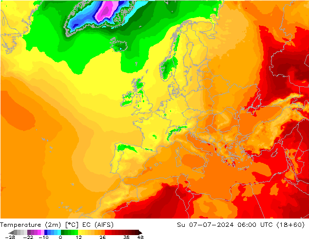 温度图 EC (AIFS) 星期日 07.07.2024 06 UTC