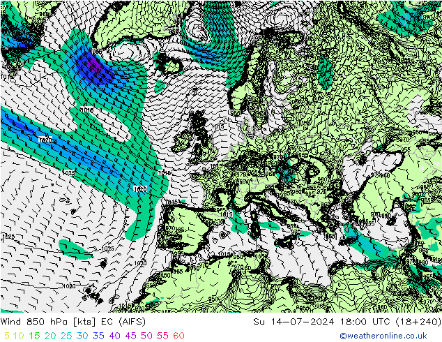 风 850 hPa EC (AIFS) 星期日 14.07.2024 18 UTC