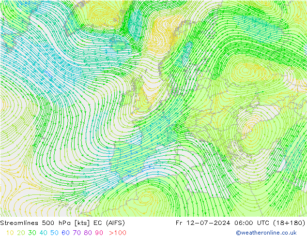 风 500 hPa EC (AIFS) 星期五 12.07.2024 06 UTC