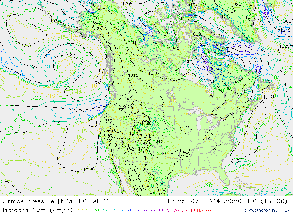 10米等风速线 (kph) EC (AIFS) 星期五 05.07.2024 00 UTC