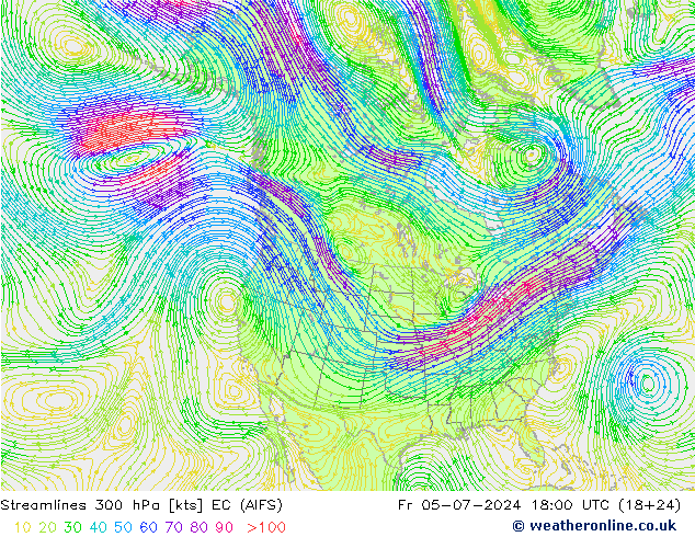 风 300 hPa EC (AIFS) 星期五 05.07.2024 18 UTC