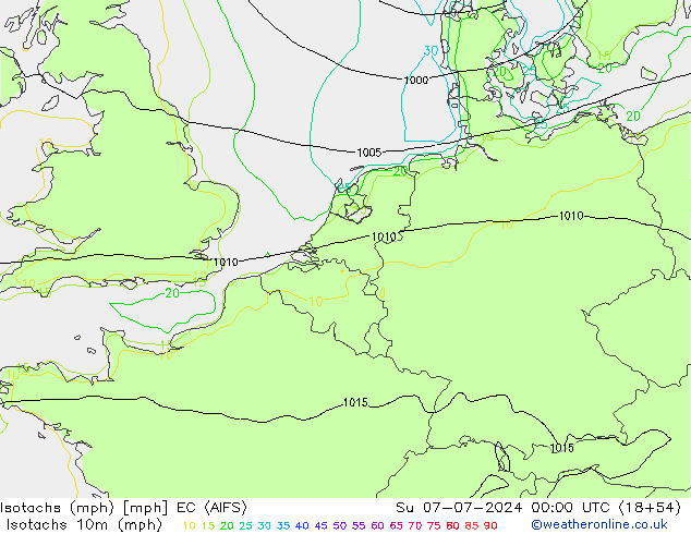 Isotachen (mph) EC (AIFS) zo 07.07.2024 00 UTC