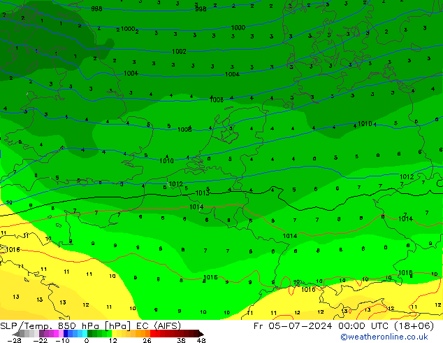 SLP/Temp. 850 hPa EC (AIFS) vr 05.07.2024 00 UTC